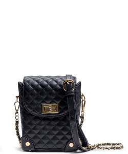 Quilted Twistlock Faux Leather Crossbody Bag 6630 BLACK